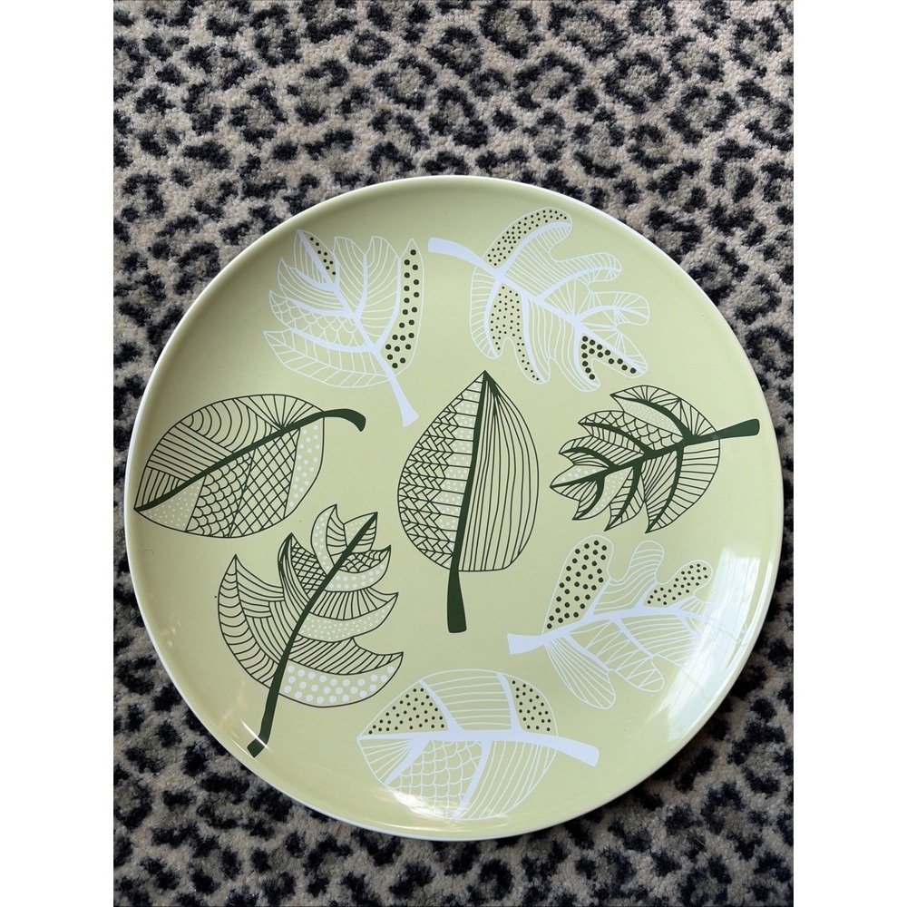 Ikea Large Platter serving Plate 12" Avocado Green/Leaf leaves Design‎ #15541